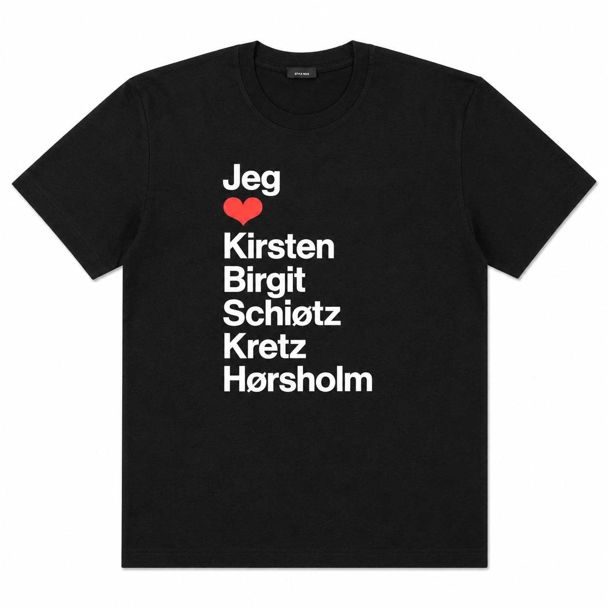 Tshirt sort - "Jeg Elsker Kirsten"